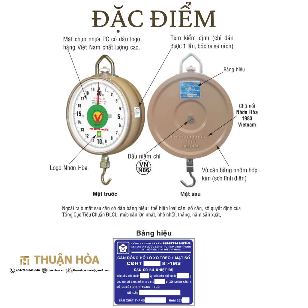 Đặc điểm Cân treo Nhơn Hòa 20 kg