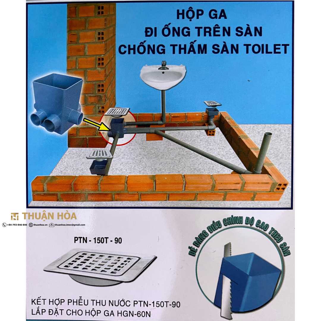 Hop ga thu nuoc di ong tren san chong tham san toilet