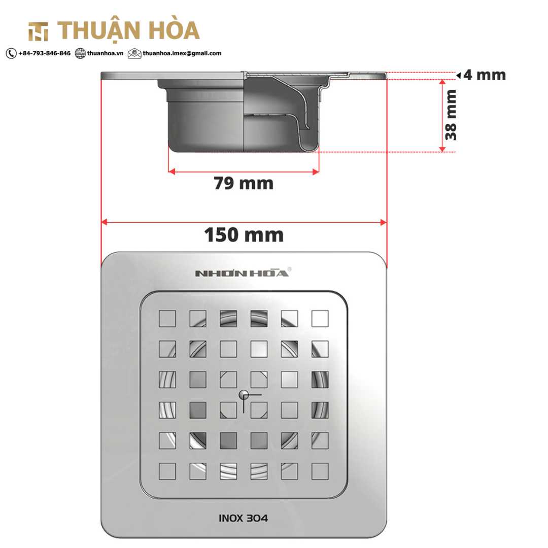 Phễu Thoát Sàn Phòng Tắm / Nhà Vệ Sinh Chống Hôi 150T-90